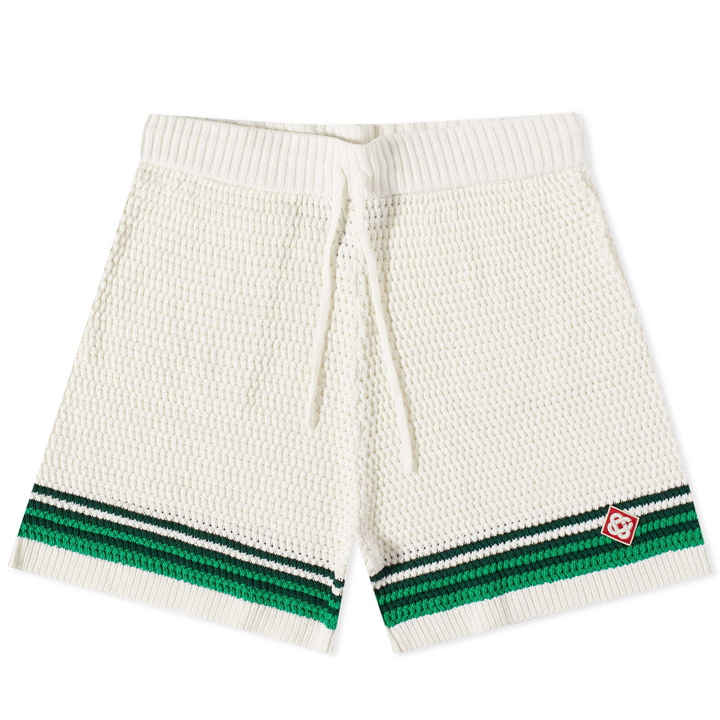 Photo: Casablanca Men's Crochet Tennis Shorts in Green/White