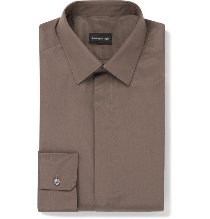 Photo: Ermenegildo Zegna - City Slim-Fit Silk and Cotton-Blend Shirt - Brown