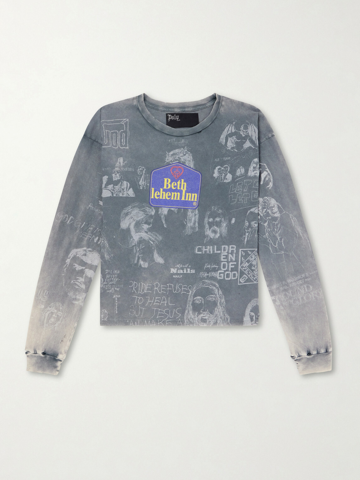 Paly Hollywood - Bethlehem Inn Distressed Printed Cotton-Jersey Shirt - Gray