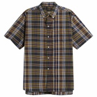 Beams Plus Men's Short Sleeve Button Down Madras Shirt in Brown