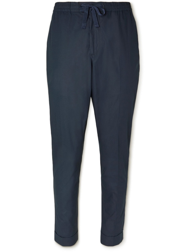 Photo: OFFICINE GÉNÉRALE - Phil Tapered Cropped Organic Cotton Drawstring Trousers - Blue