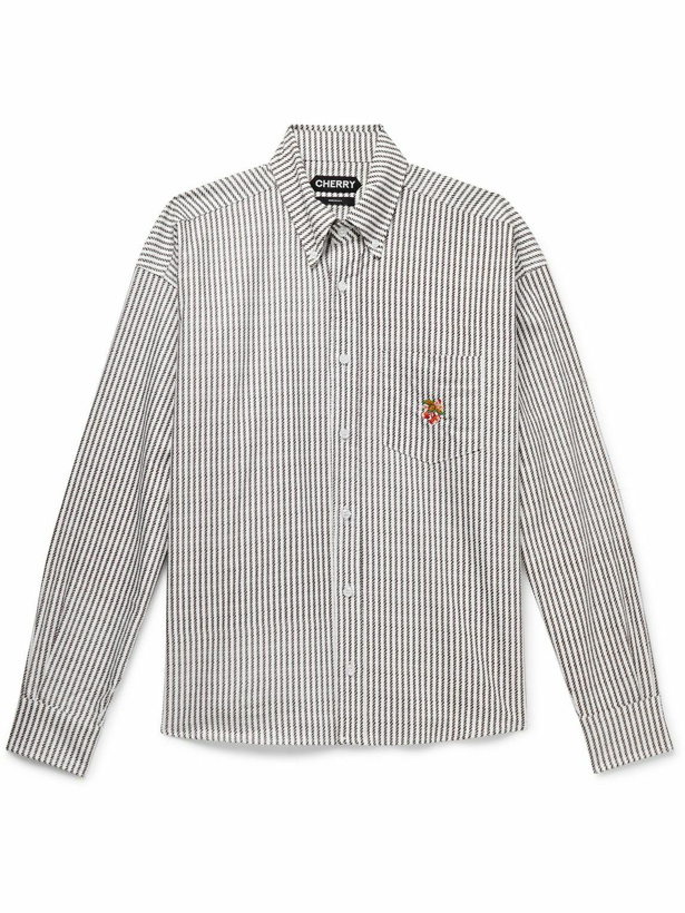 Photo: CHERRY LA - Button-Down Collar Striped Cotton Oxford Shirt - White