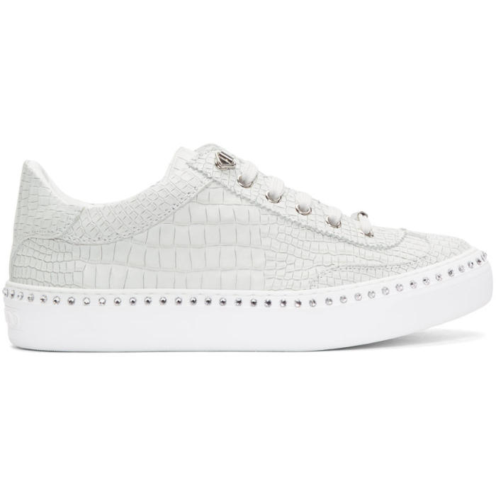 Photo: Jimmy Choo White Croc Crystal Ace Sneakers