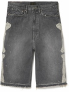 KAPITAL - Wide-Leg Appliquéd Distressed Denim Shorts - Gray