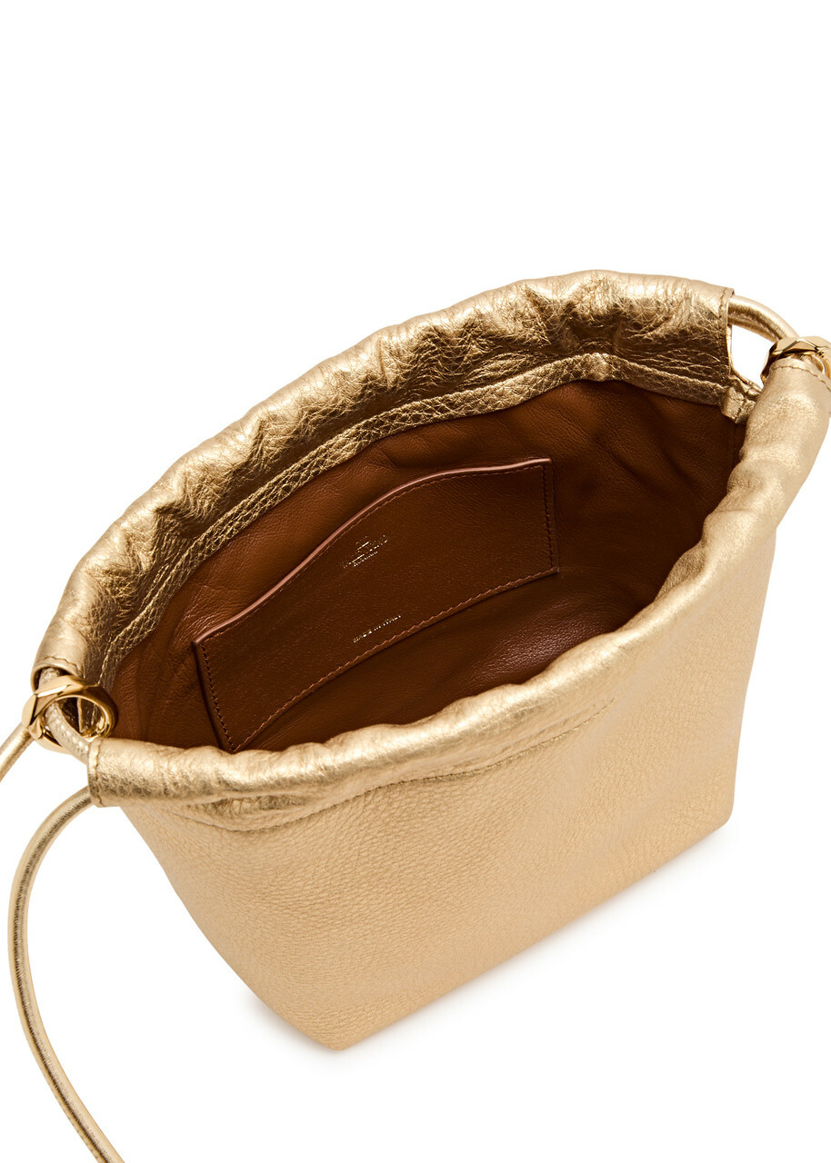 Valentino Garavani VLogo Pouf Mini Metallic Leather Shoulder