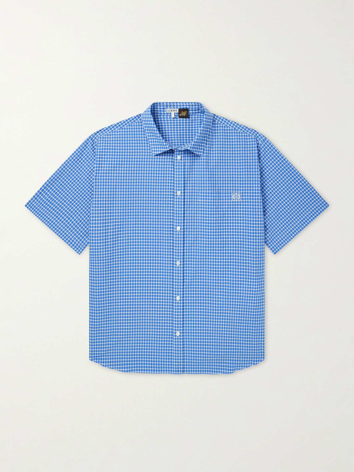 LOEWE - Paula's Ibiza Logo-Embroidered Checked Cotton-Poplin Shirt - Blue