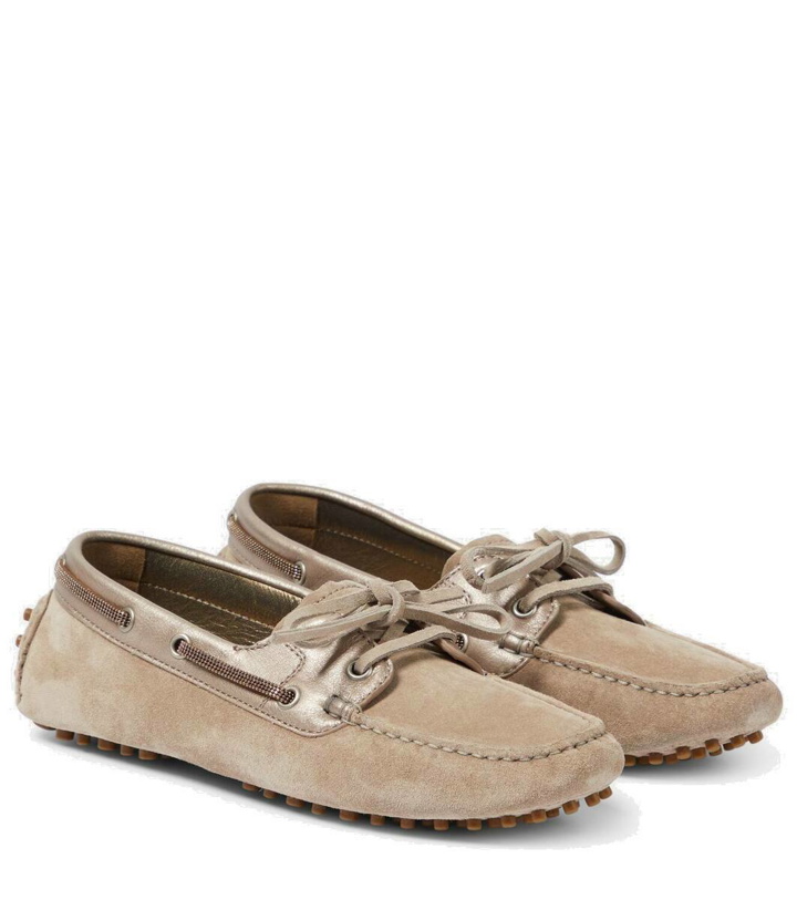 Photo: Brunello Cucinelli Leather-trimmed suede moccasins