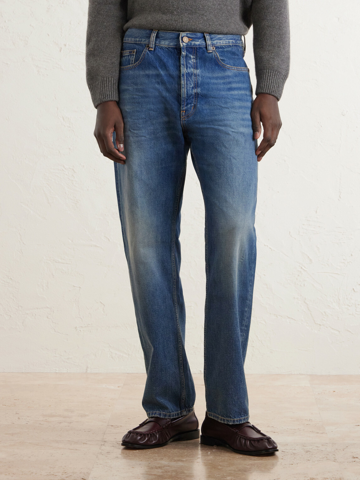 SAINT LAURENT - Straight-Leg Distressed Jeans - Blue