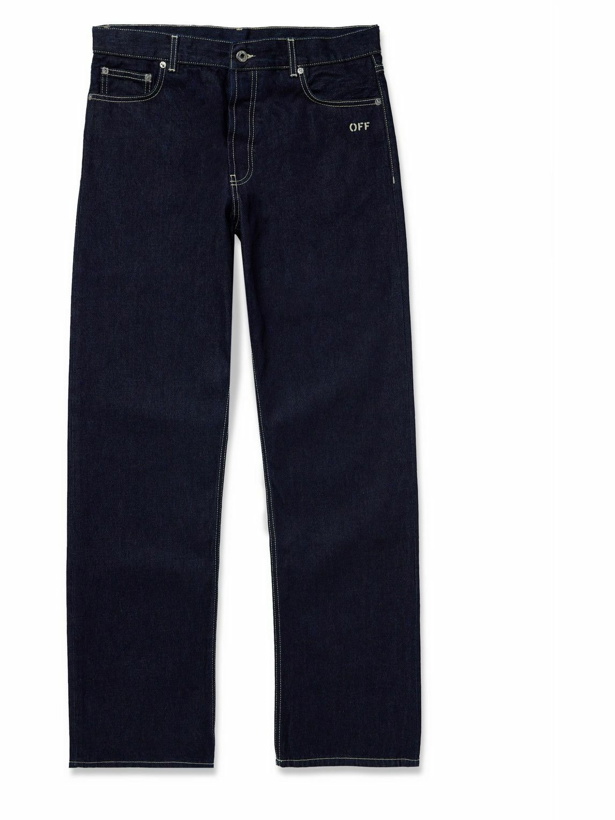 Photo: Off-White - Straight-Leg Logo-Print Jeans - Blue