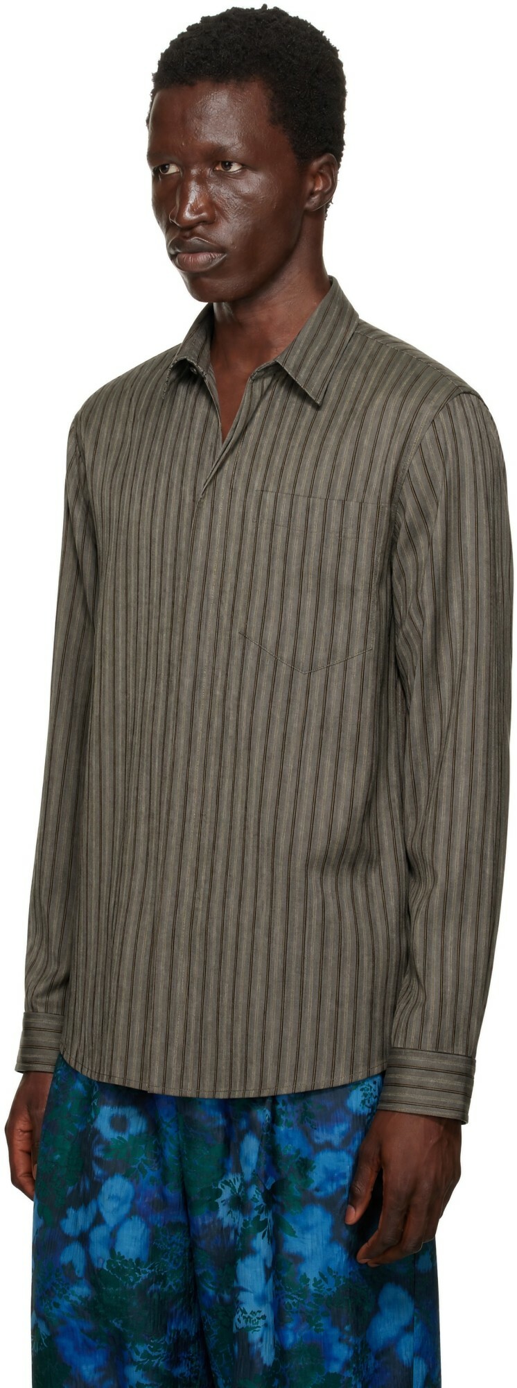 Dries Van Noten Gray Viscose Zip Shirt