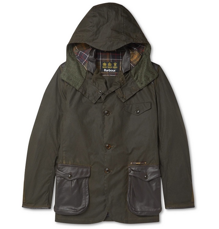 Photo: Barbour Gold Standard - Supa-Commander Leather and Suede-Trimmed Quilted Waxed-Cotton Jacket - Green