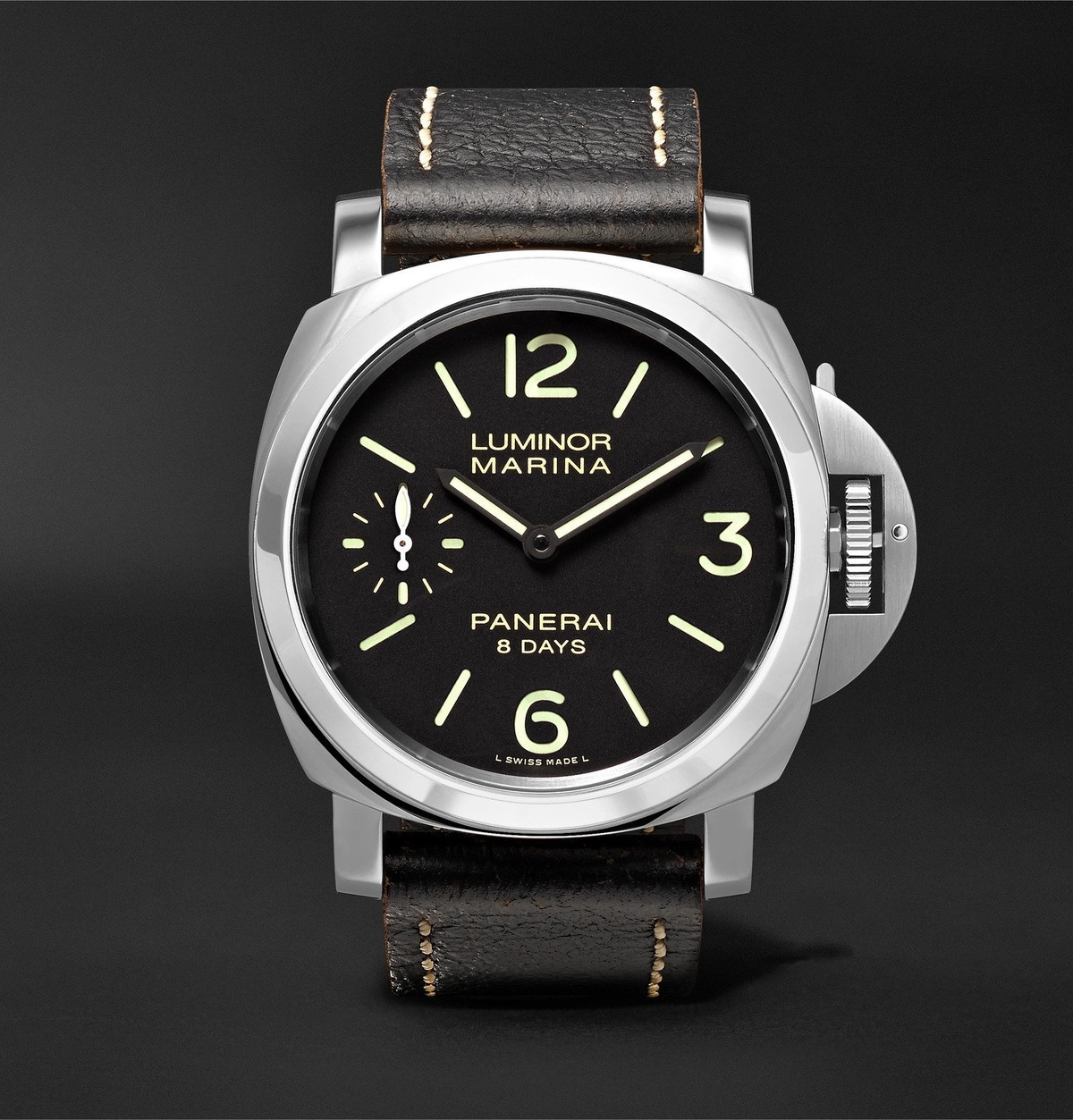 Panerai Luminor Marina 8 Days Acciaio 44mm Stainless Steel and Leather Watch Black Panerai