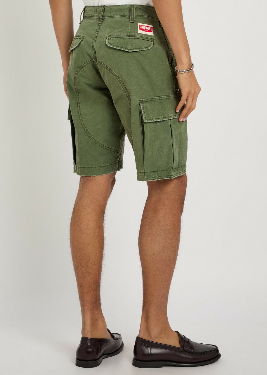 Cherry Los Angeles Paint-splatter Cotton Cargo Shorts Green