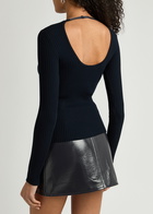 Courrèges Logo-appliquéd Ribbed-knit top Navy