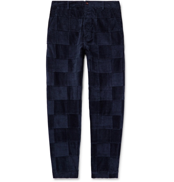 Photo: Universal Works - Tapered Patchwork Cotton-Corduroy Trousers - Blue