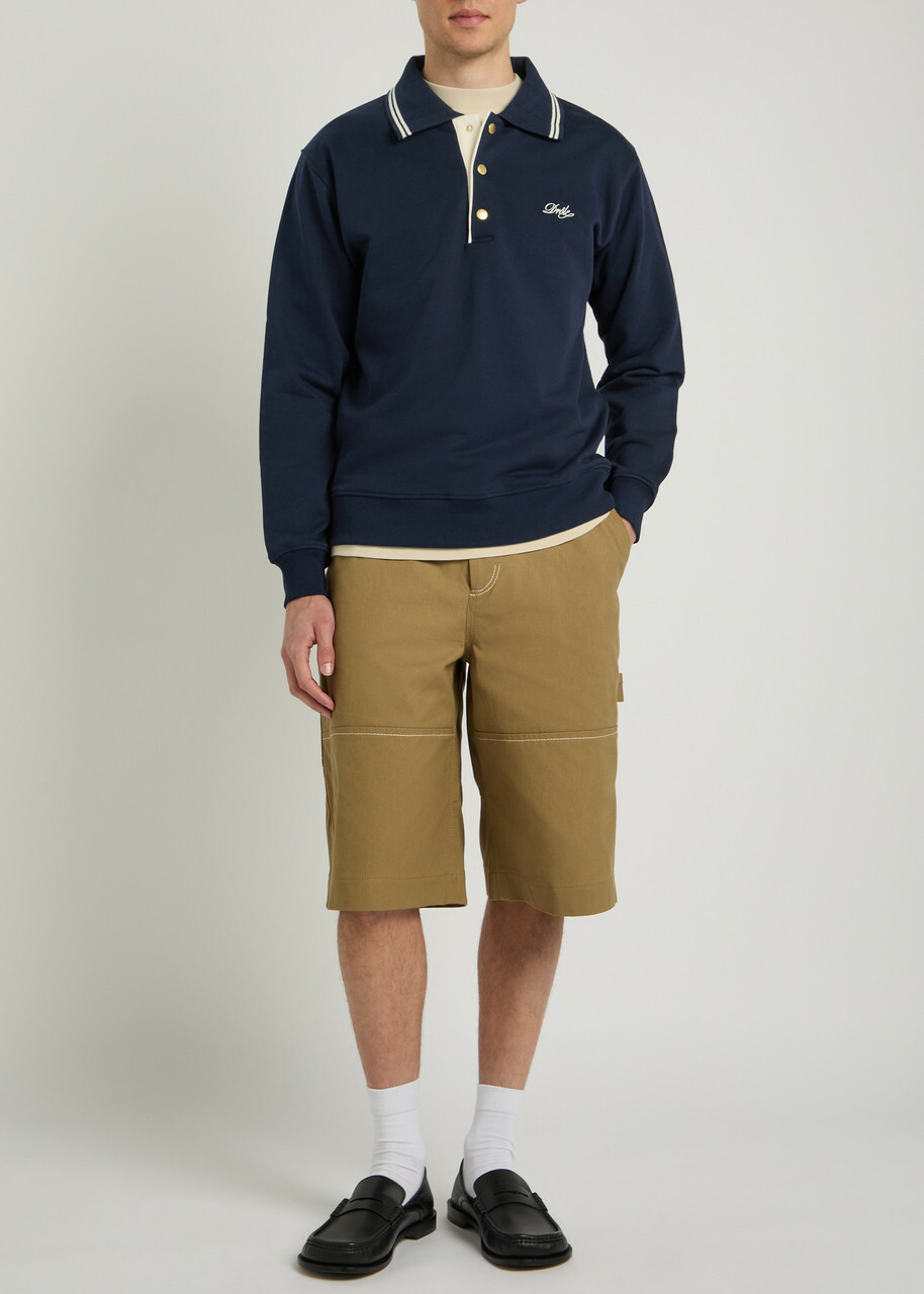 DRÔLE DE Monsieur Le Polo Drôle Logo-embroidered Cotton Polo Jumper Navy