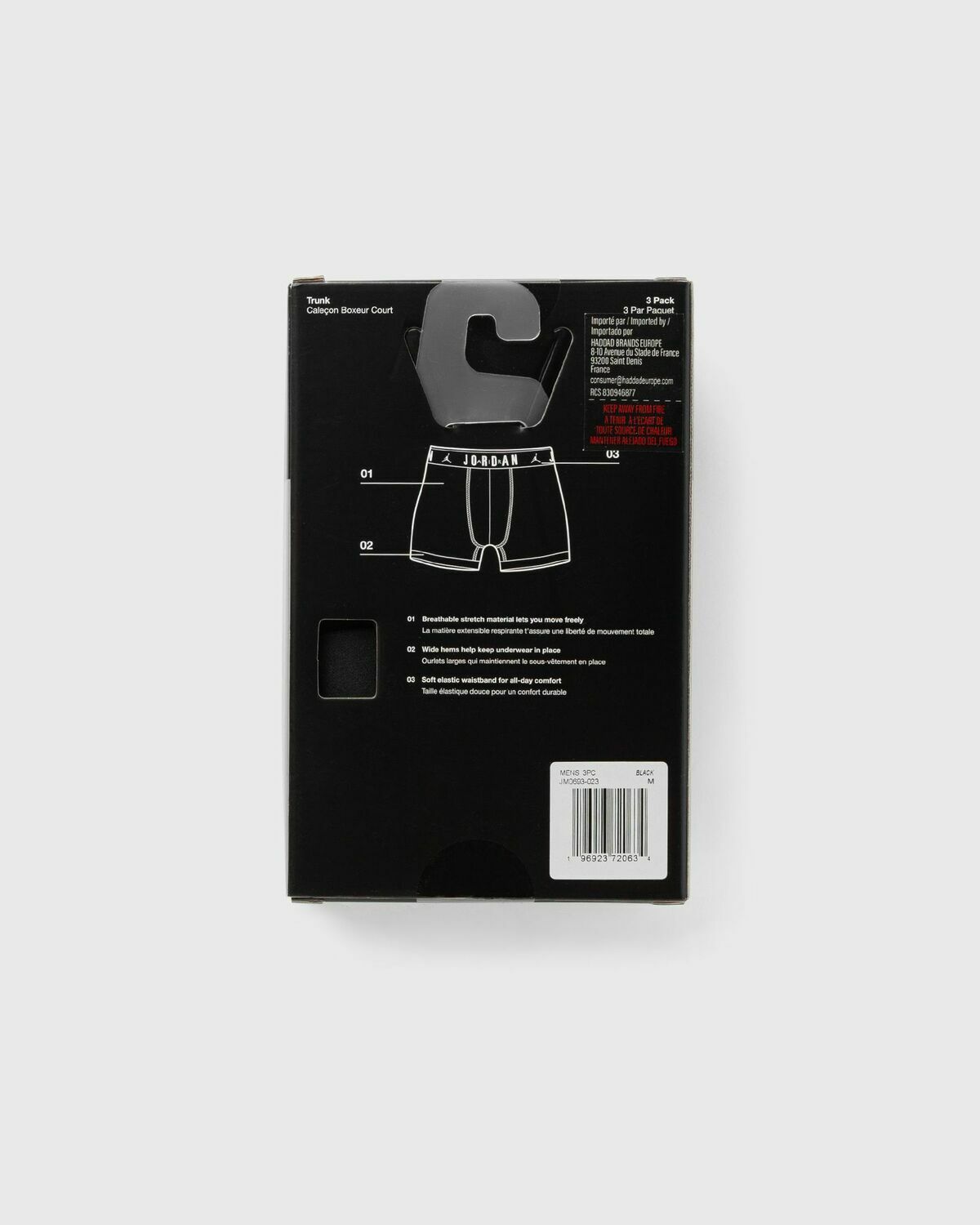 Jordan FLIGHT COTTON STRETCH 3PK TRUNK BOXER/BRIEF Black Mens Boxers & Brief