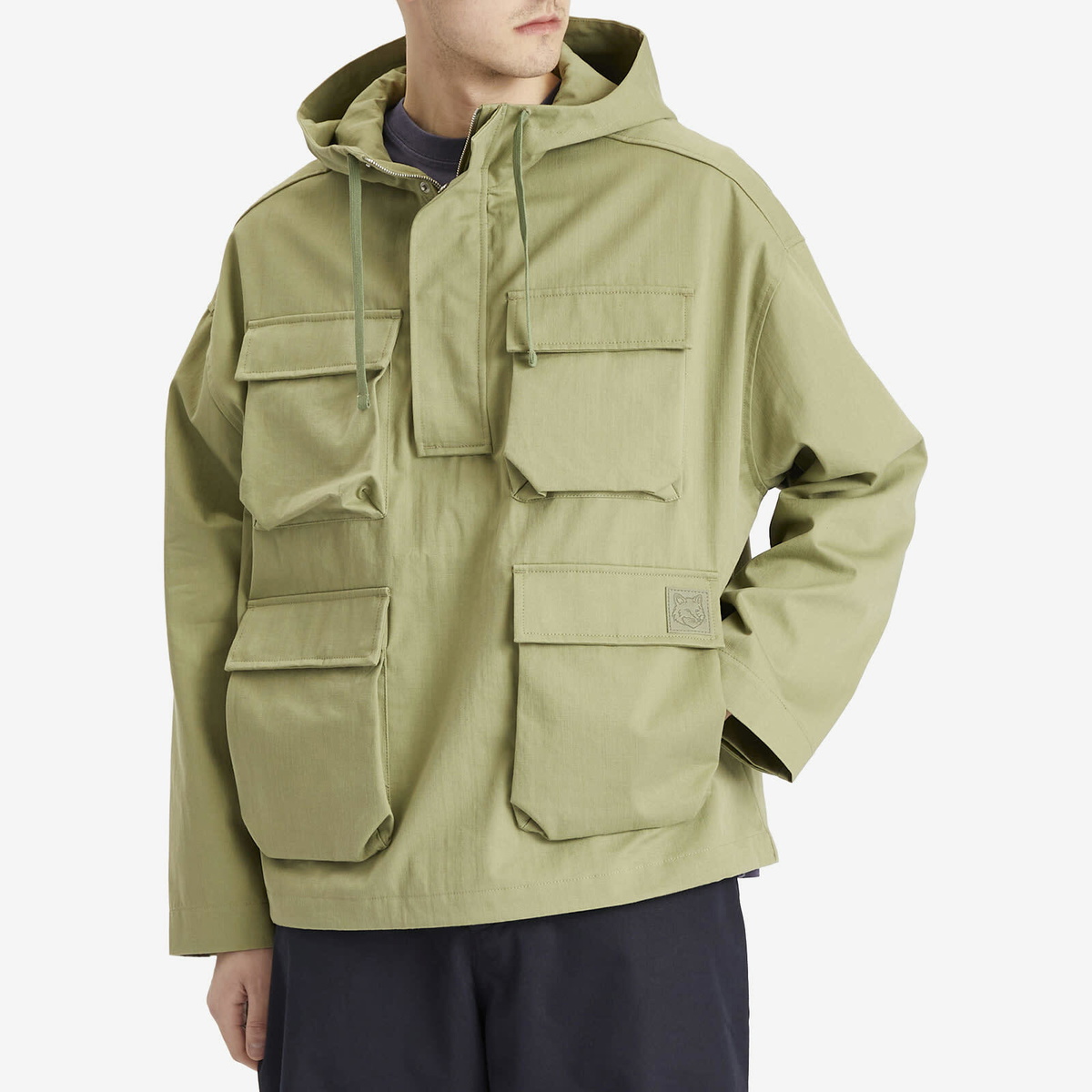Maison Kitsuné Men's Hooded Popover Jacket in Turf Green