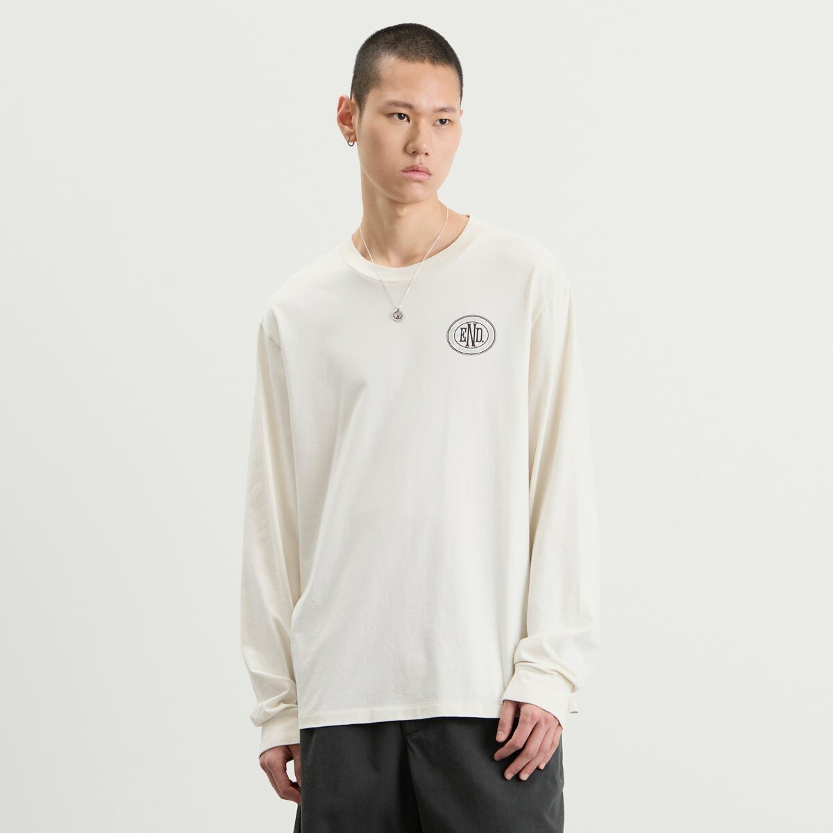 END. Leisure Long Sleeve T-Shirt in Smoke White
