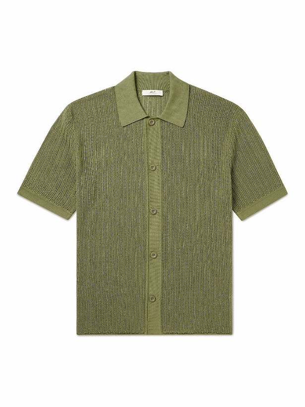 Photo: Mr P. - Cutaway-Collar Crochet-Knit Cotton Shirt - Green