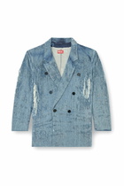 Diesel Blazer in ultra-destroyed jacquard denim - Denim Jackets - Unisex - Blue