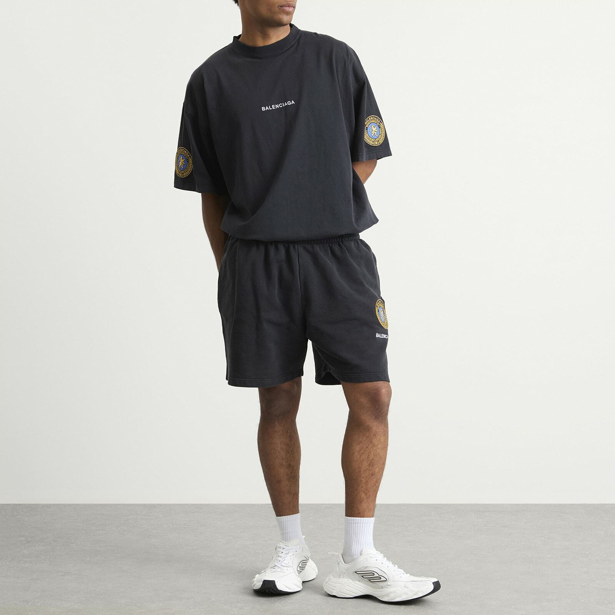 Balenciaga Men's Uniform Merch Dry Molleton Shorts in Faded Washed
