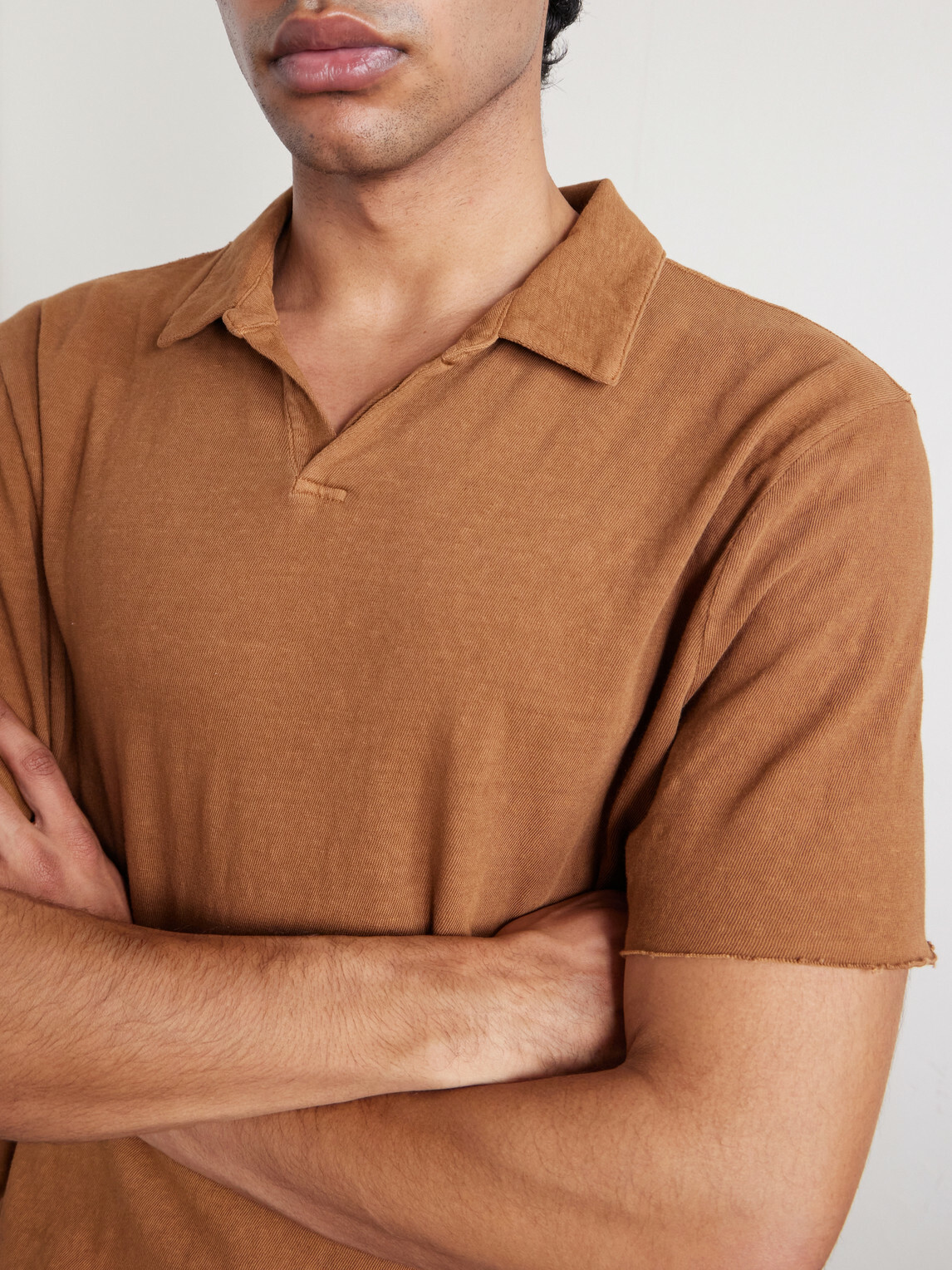 James Perse - Open-Collar Slub Cotton-Jersey Polo Shirt - Brown