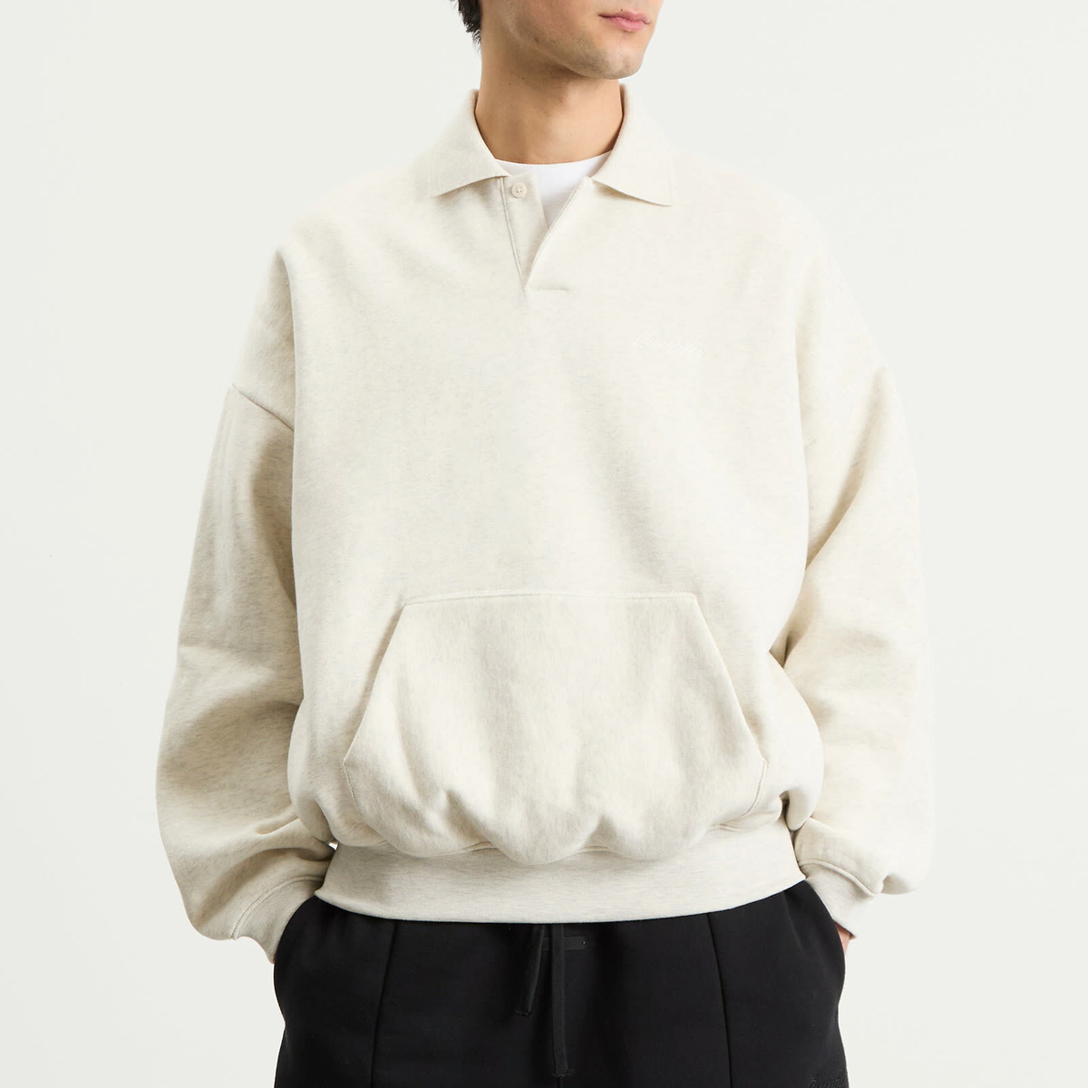 Fear of God ESSENTIALS Men's Signature 90s Polo Sweatshirt in Oatmeal Heather