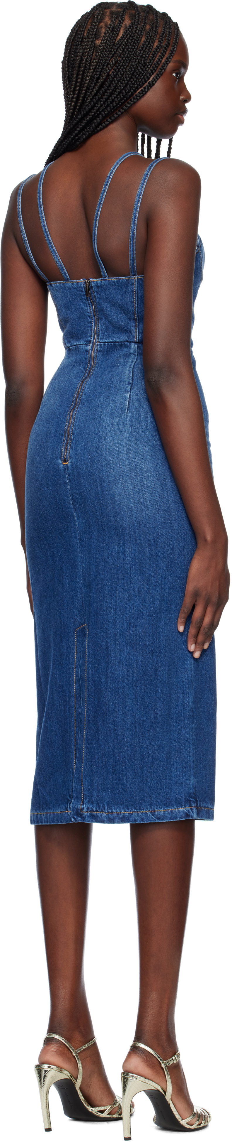 Nensi Dojaka Blue Gaelle Corset Denim Midi Dress