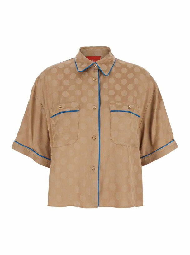 Photo: Merci Brown Jacket With Contrasting Trim And All-over Polka Dot Motif In Viscose Blend Woman