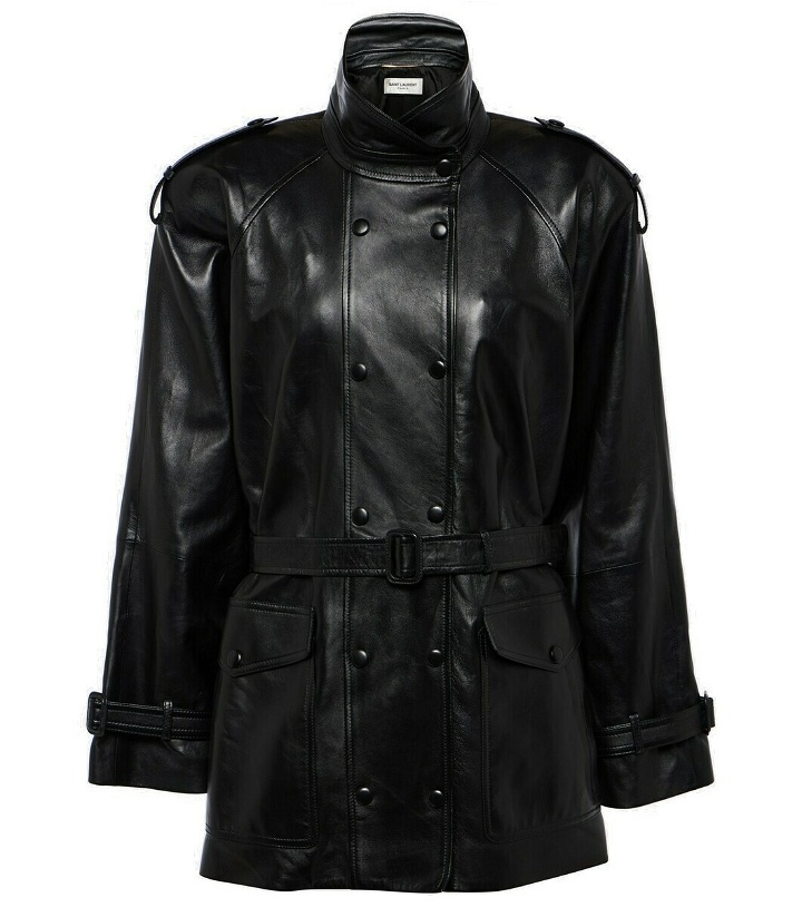 Photo: Saint Laurent High-neck belted leather jacket