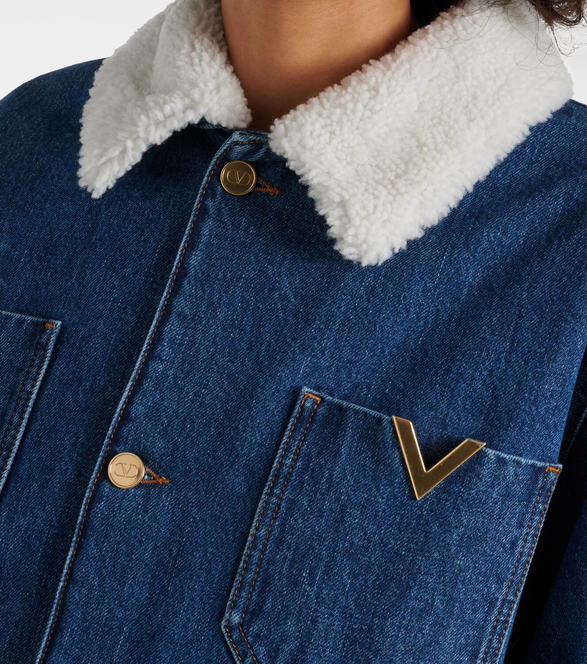 Valentino Shearling-trimmed denim jacket Valentino