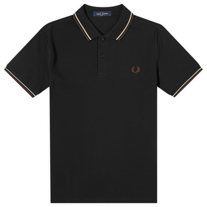 Photo: Fred Perry Men's Twin Tipped Polo Shirt in Black/Warm Grey/Brick