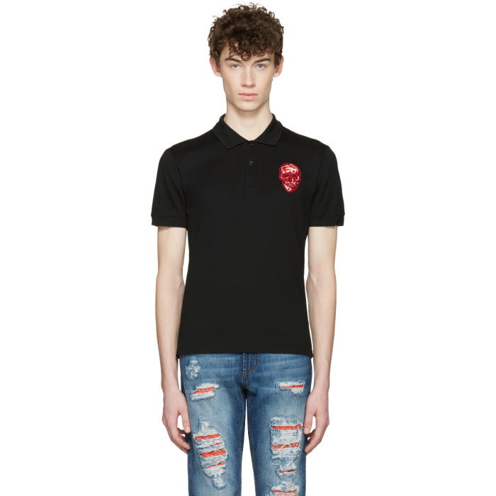 Photo: Alexander McQueen Black Embroidered Skull Polo