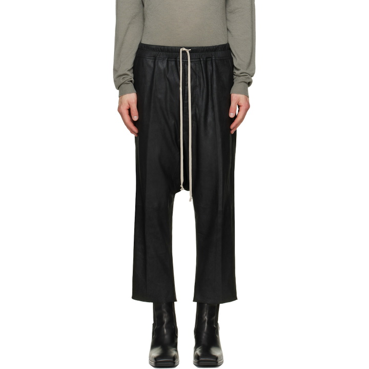 Photo: Rick Owens Black Tower Drawstring Cropped Leather Pants