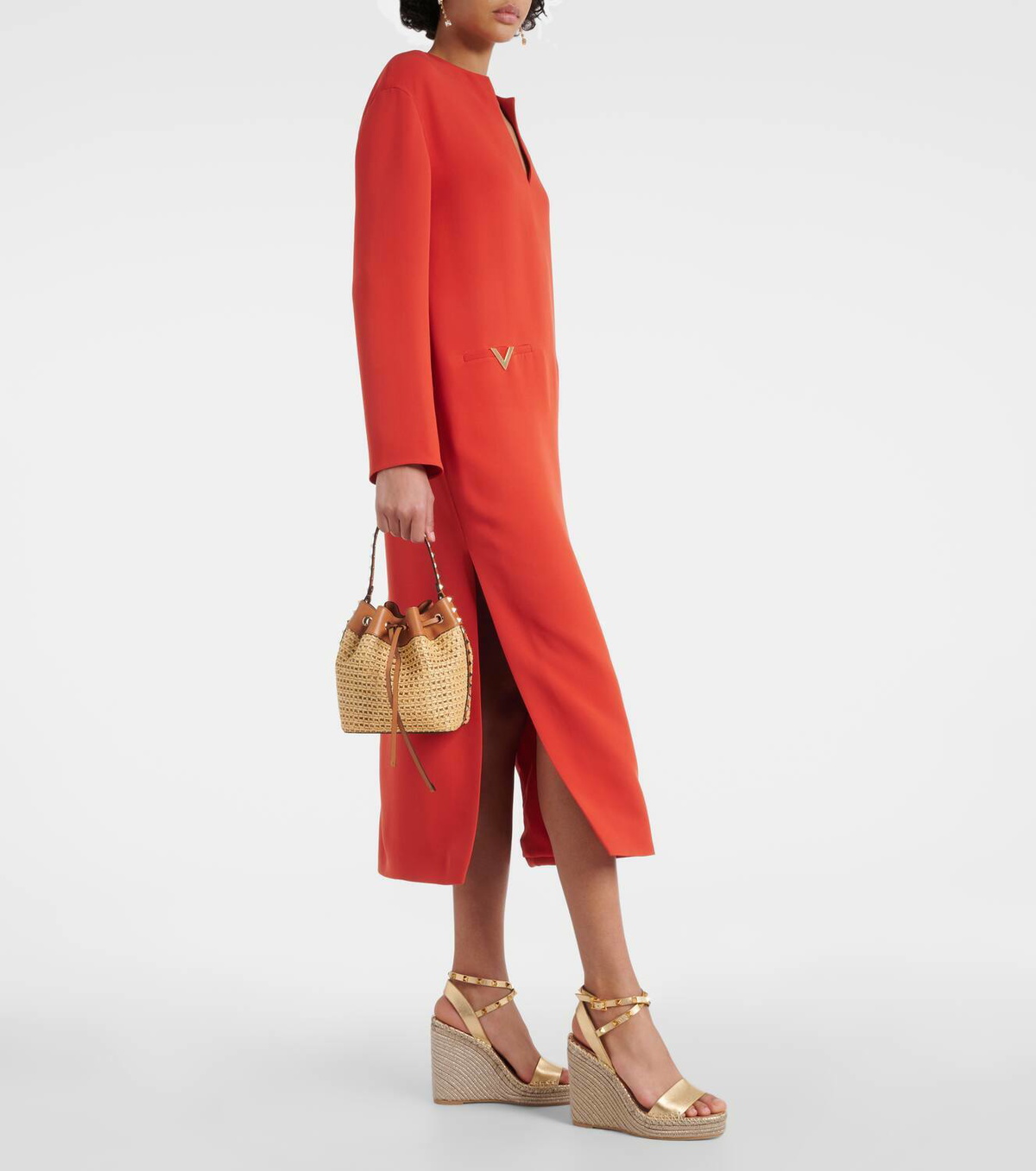 Valentino Garavani Rockstud metallic leather wedge sandals