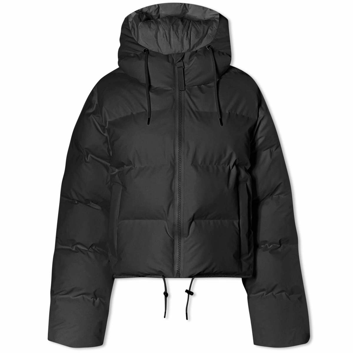 Rains Alta waterproof hooded puffer jacket in black