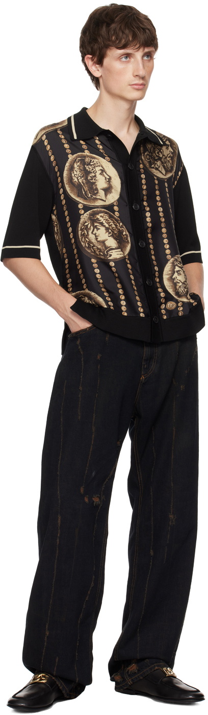 Dolce & Gabbana Black Jacquard Polyester Slip On Loafers Shoes