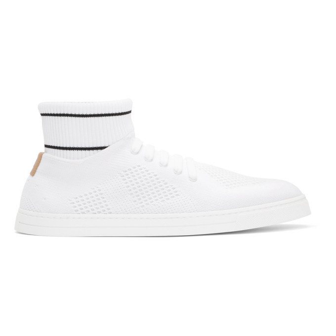 Photo: Fendi White Knit High-Top Sneakers