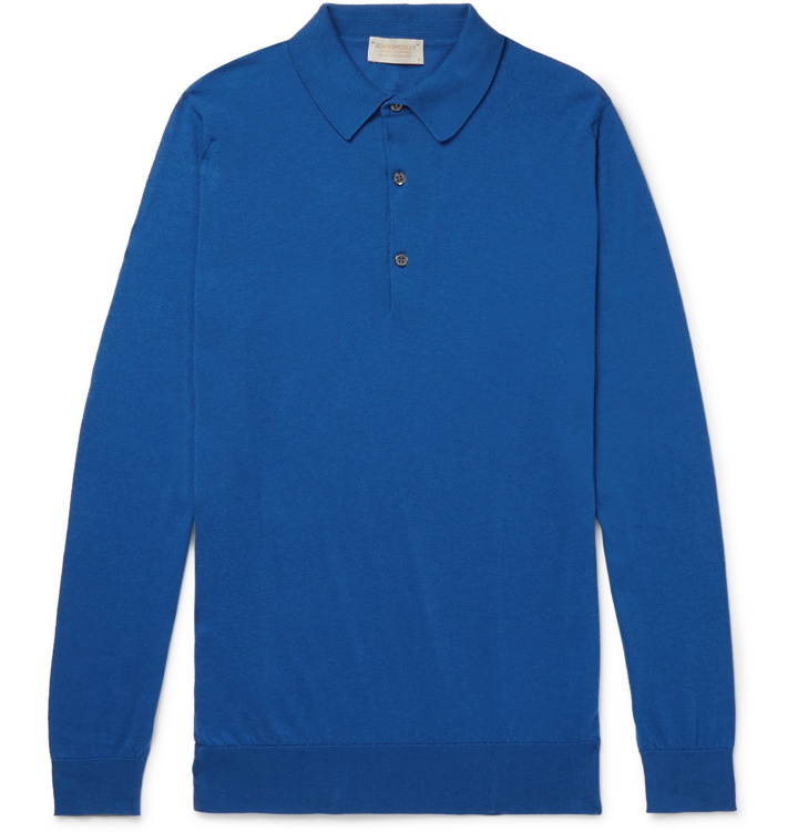 Photo: John Smedley - Lanlay Slim-Fit Sea Island Cotton and Cashmere-Blend Polo Shirt - Blue