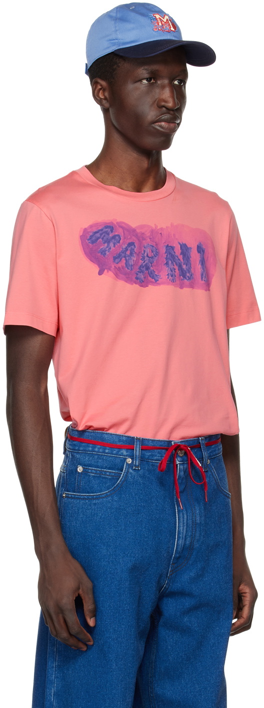 ★MARNI★ Logo Short Sleeve T-Shirt Pink Candy HUMU0223P1USC Pink cotton T-shirt with back flower print | Marni