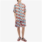 Gucci Men's Pixel Logo Short Sleeve Shirt in Ivory/Red