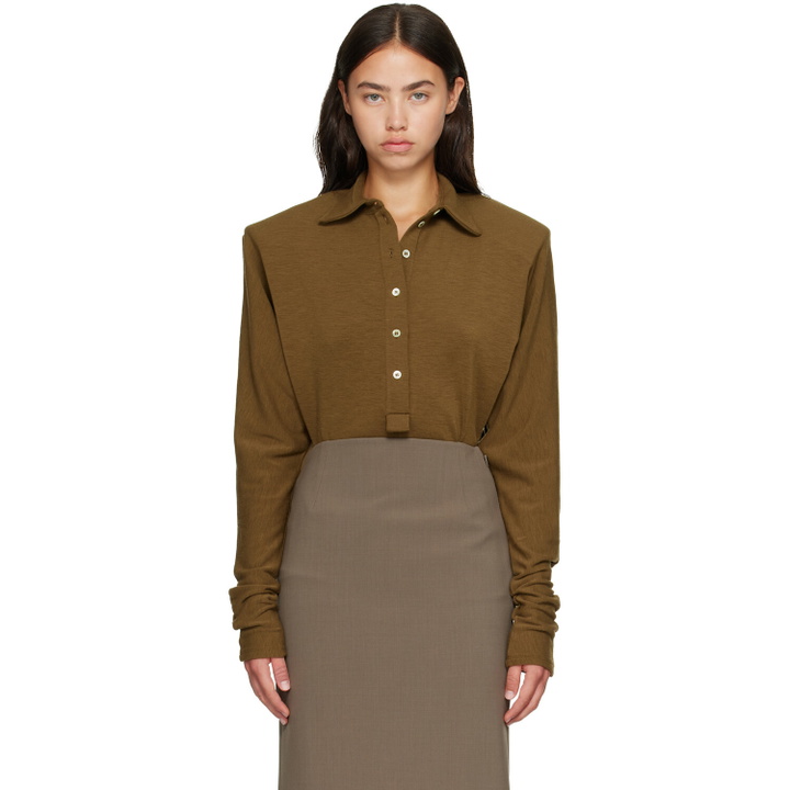 Photo: Mugler Khaki Batsleeves Polo Bodysuit