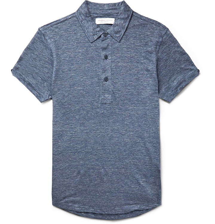 Photo: Orlebar Brown - Sebastian Slim-Fit Slub Linen Polo Shirt - Blue