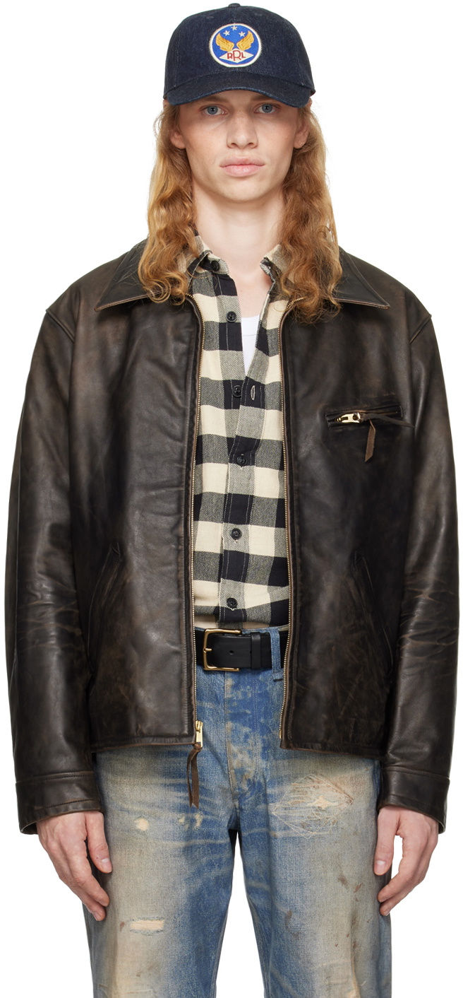 RRL Black & Brown Faded Leather Jacket RRL