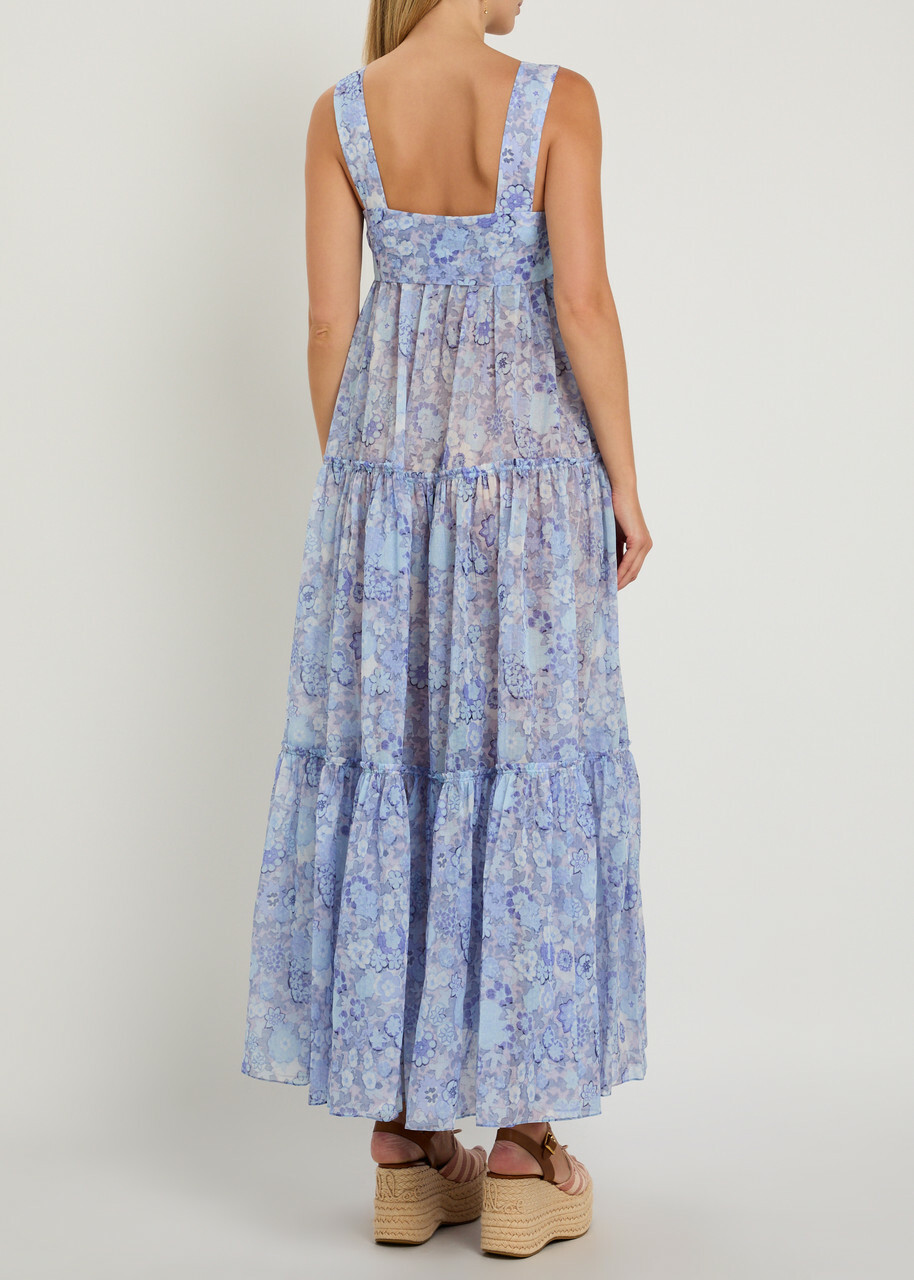 Chloe Floral-print Tiered Cotton Midi Dress Blue
