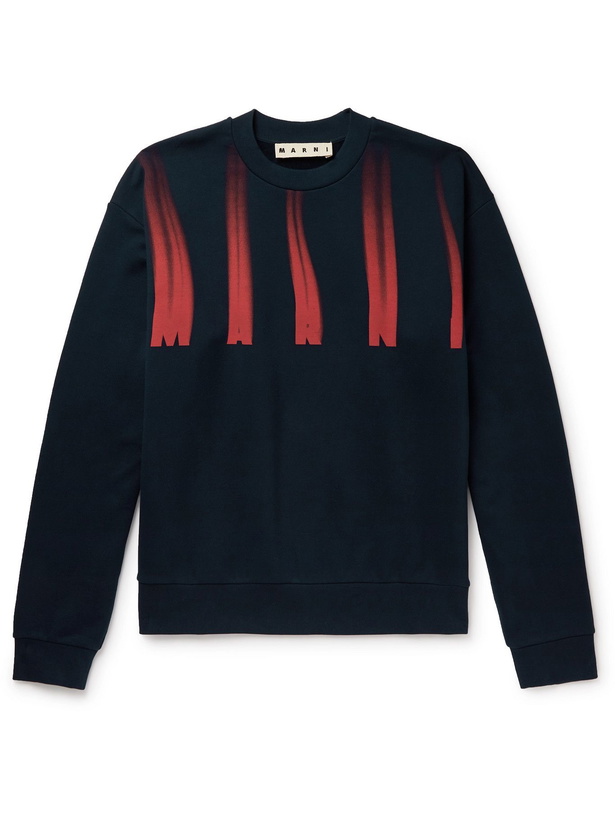 Photo: MARNI - Logo-Print Cotton-Jersey Sweatshirt - Blue