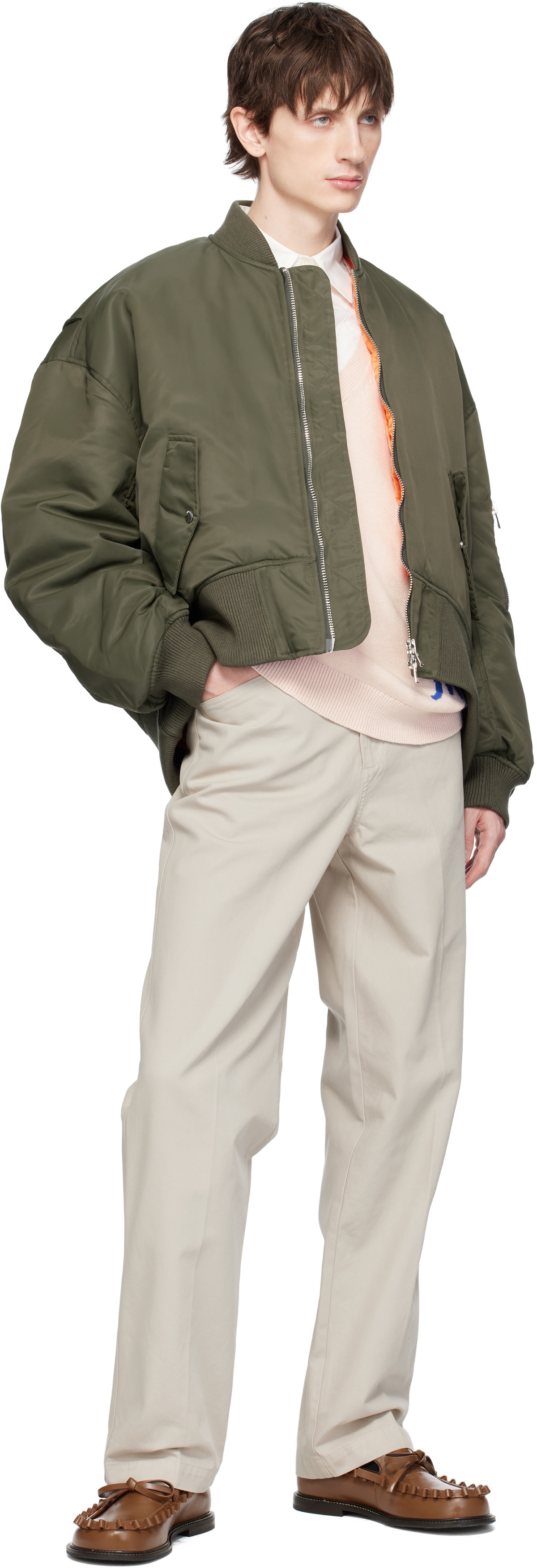 JW Anderson Green Curved Hem Oversized Bomber Jacket