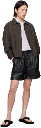 Youth Black Pleated Faux-Leather Shorts