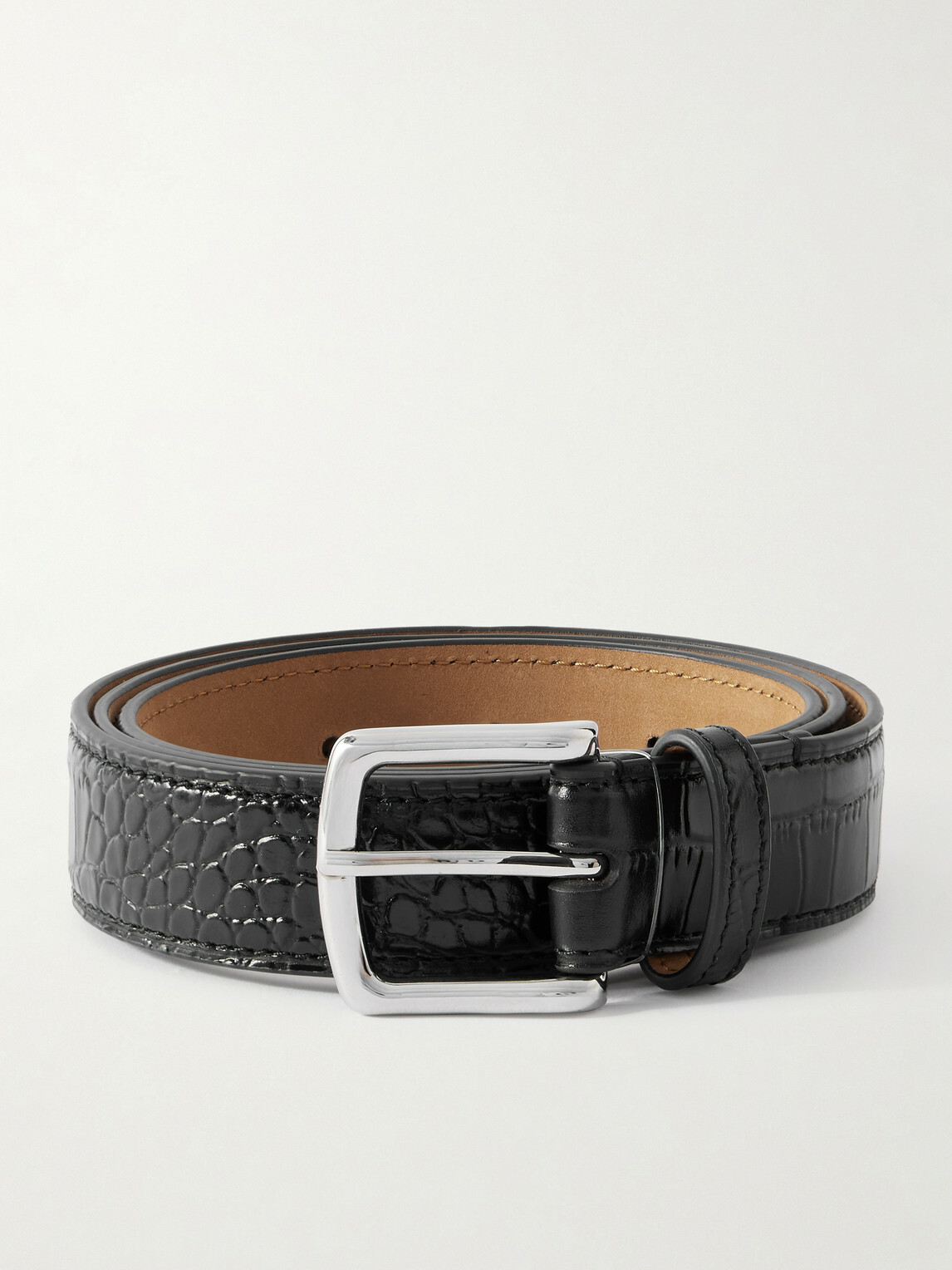 George Cleverley - 3cm Croc-Effect Leather Belt - Black